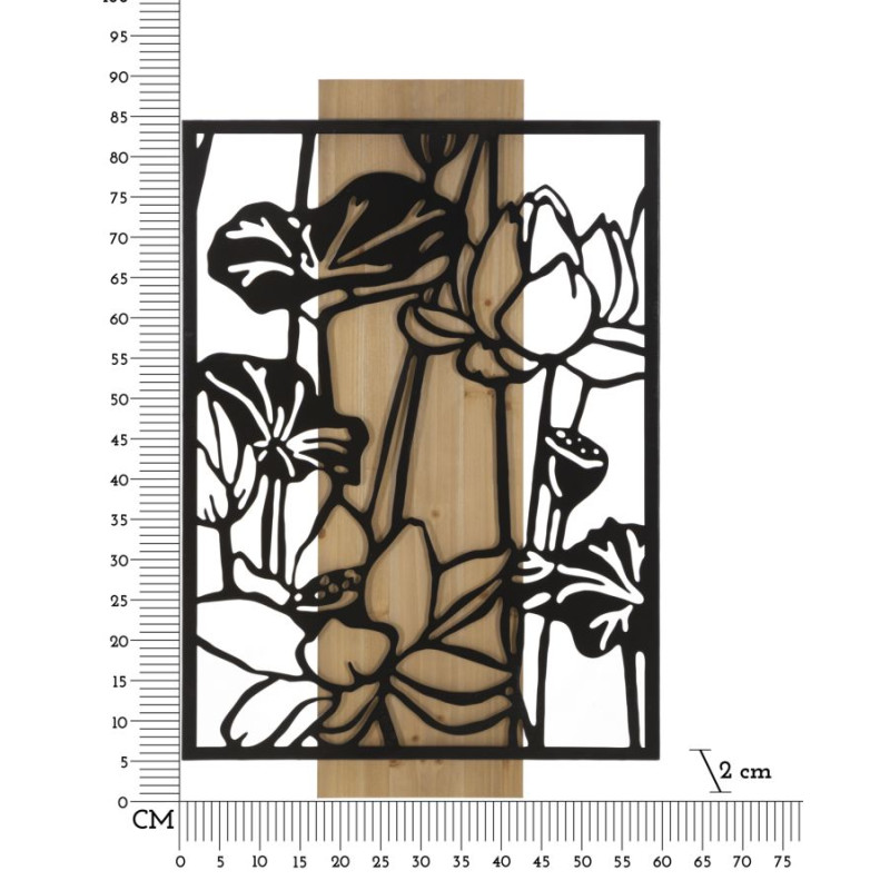 PANNEAU MURAL LOTUS FER ET BOIS CM 60X2X90