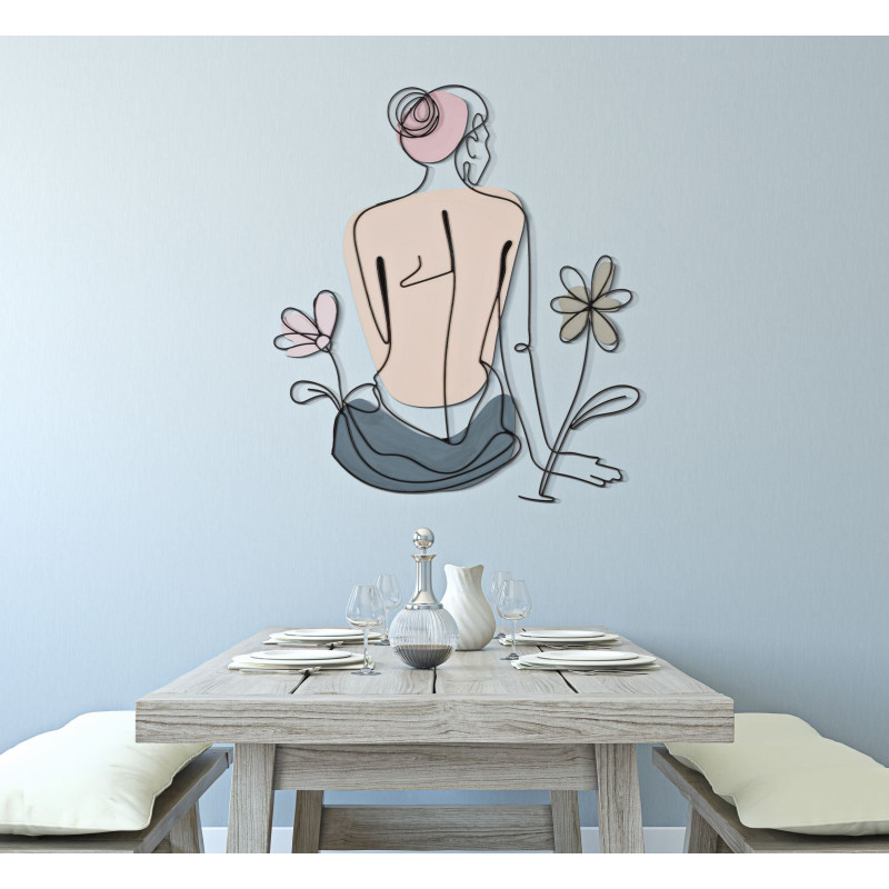 PANNEAU MURAL DAME AVEC FLEUR CM 80X1,3X90