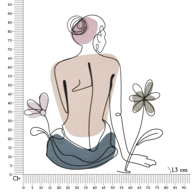 PANNEAU MURAL DAME AVEC FLEUR CM 80X1,3X90