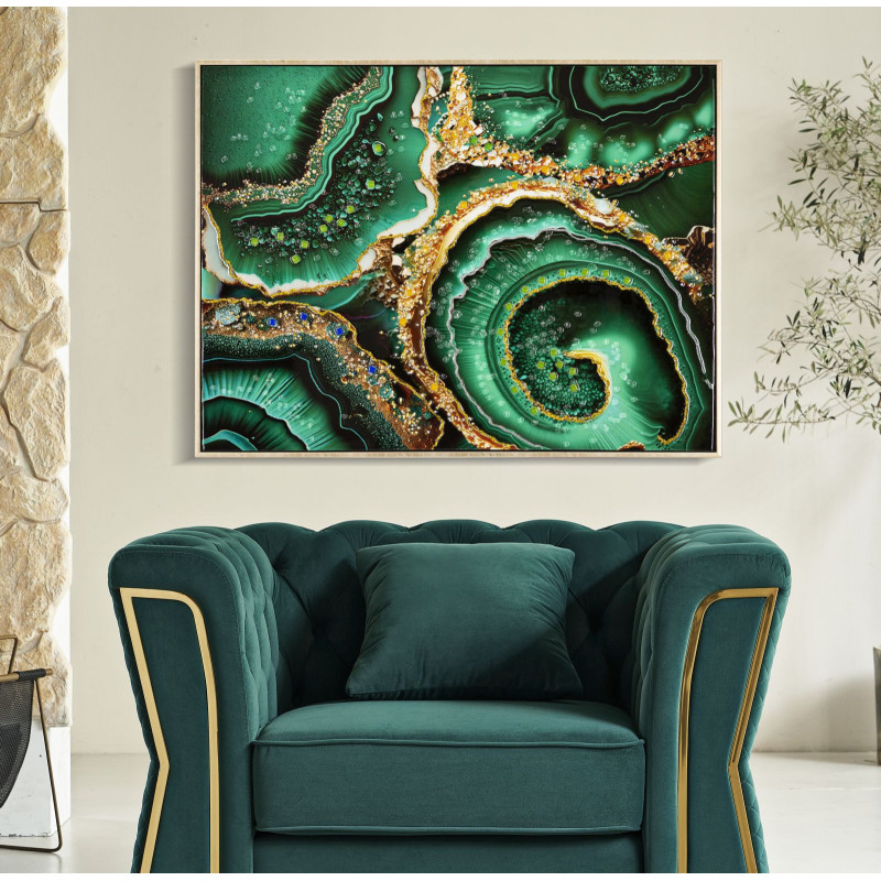 PEINTURE SUR TOILE LAQUÉE ÉMERAUDE -A- AVEC CADRE CM 82X4X62