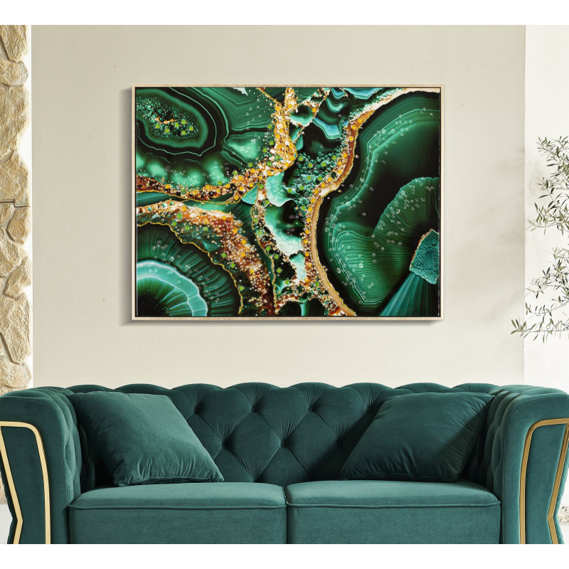 PEINTURE SUR TOILE LAQUÉE ÉMERAUDE -N- AVEC CADRE CM 82X4X62