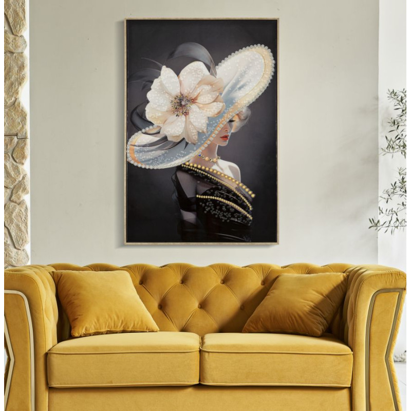 PEINTURE SUR TOILE LAQUÉE WIEN HAT -A- AVEC CADRE CM 62X4X92