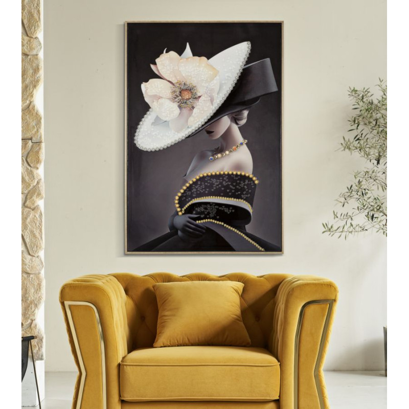 PEINTURE SUR TOILE LAQUÉE WIEN HAT -B- AVEC CADRE CM 62X4X92