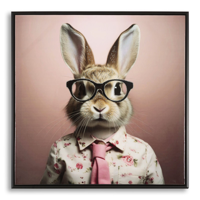 PEINTURE SUR TOILE LAQUÉE LAPIN AVEC CADRE CM 62,5X2,8X62,5