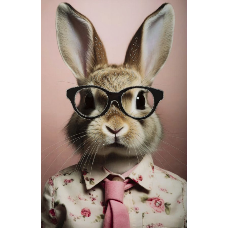 PEINTURE SUR TOILE LAQUÉE LAPIN AVEC CADRE CM 62,5X2,8X62,5