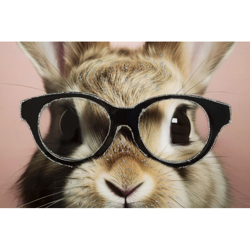 PEINTURE SUR TOILE LAQUÉE LAPIN AVEC CADRE CM 62,5X2,8X62,5