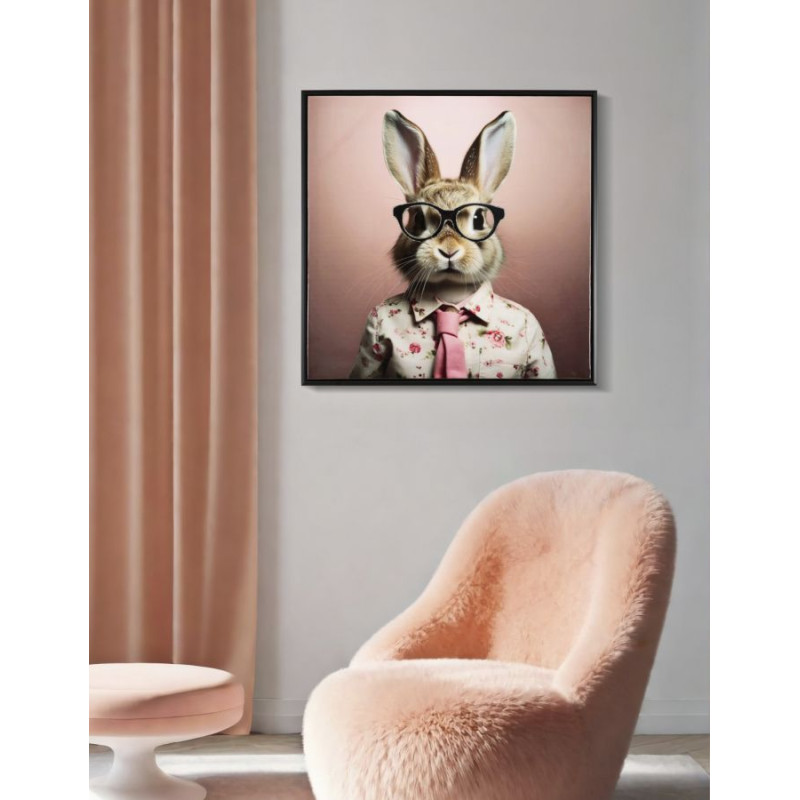 PEINTURE SUR TOILE LAQUÉE LAPIN AVEC CADRE CM 62,5X2,8X62,5