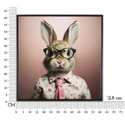 PEINTURE SUR TOILE LAQUÉE LAPIN AVEC CADRE CM 62,5X2,8X62,5