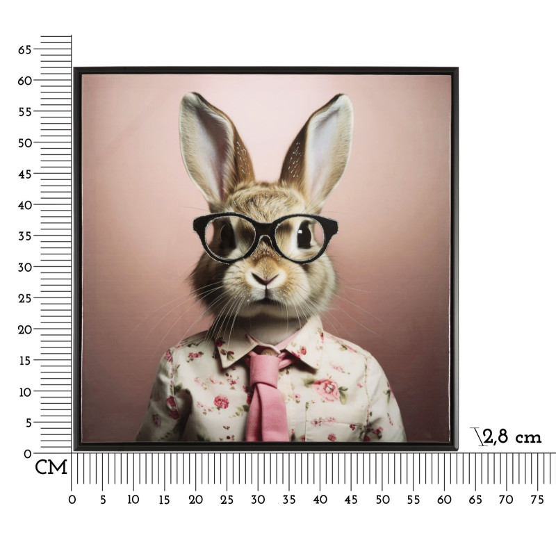 PEINTURE SUR TOILE LAQUÉE LAPIN AVEC CADRE CM 62,5X2,8X62,5