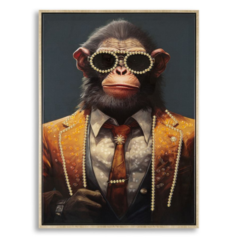 PEINTURE SUR TOILE LAQUÉE SINGE AVEC CADRE CM 52,5X2,8X72,5