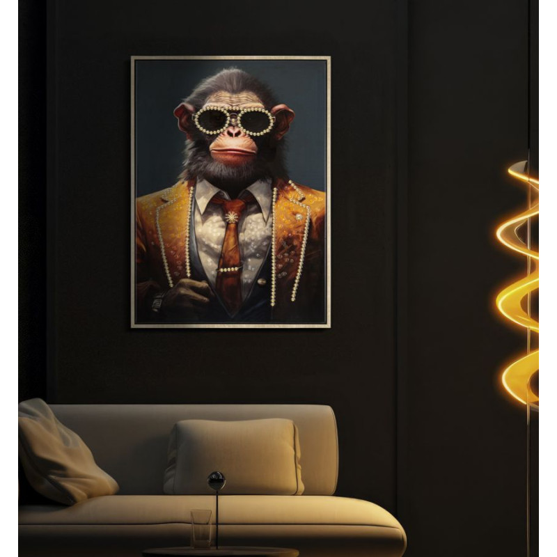 PEINTURE SUR TOILE LAQUÉE SINGE AVEC CADRE CM 52,5X2,8X72,5