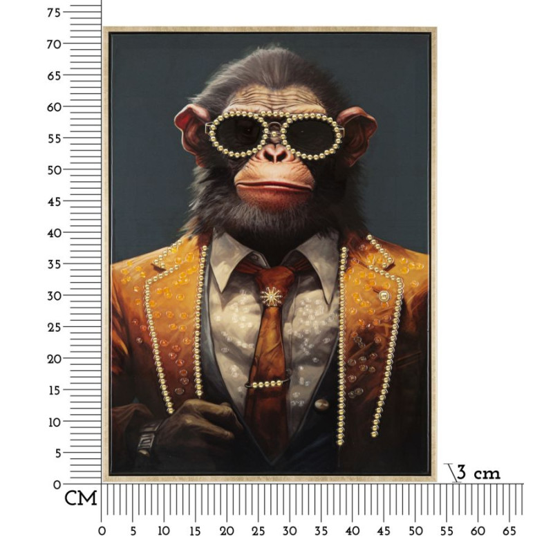 PEINTURE SUR TOILE LAQUÉE SINGE AVEC CADRE CM 52,5X2,8X72,5