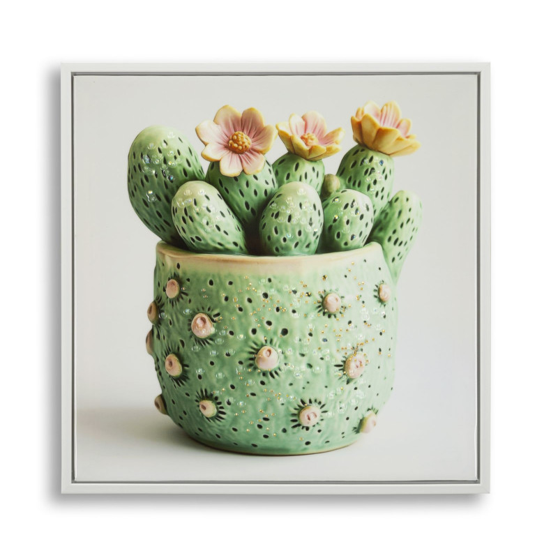 IMPRESSION SUR TOILE LAQUÉE AVEC CADRE POT DE CACTUS -A- CM 40X2,8X40