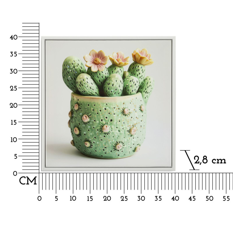 IMPRESSION SUR TOILE LAQUÉE AVEC CADRE POT DE CACTUS -A- CM 40X2,8X40