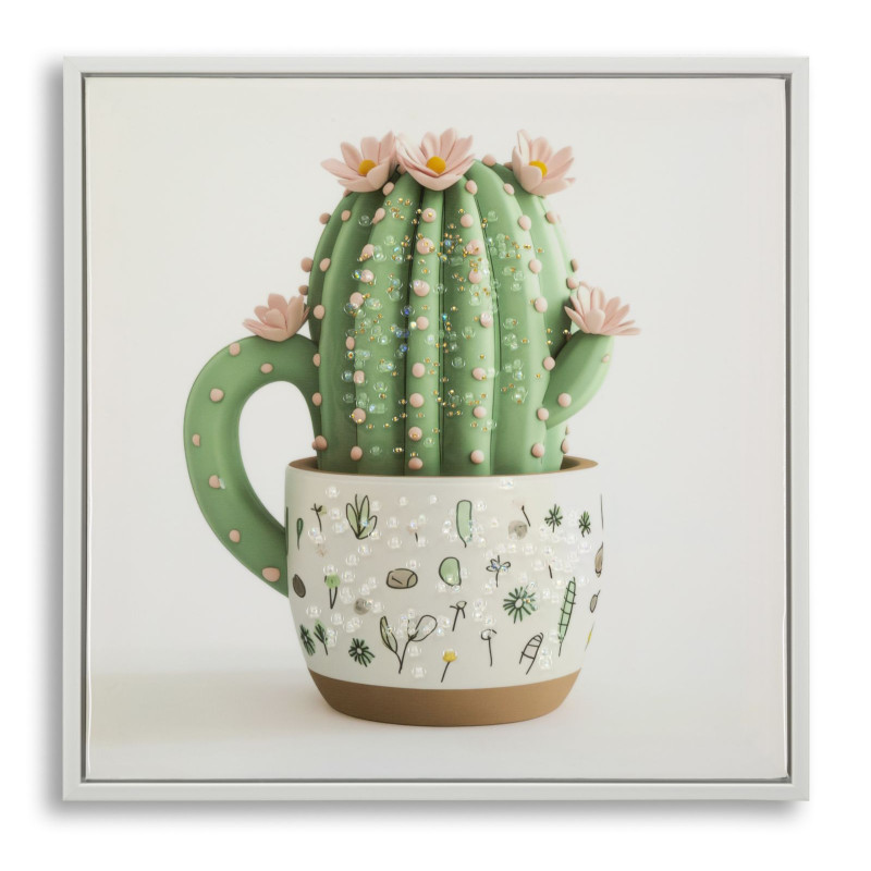 IMPRESSION SUR TOILE LAQUÉE AVEC CADRE POT DE CACTUS -B- CM 40X2,8X40