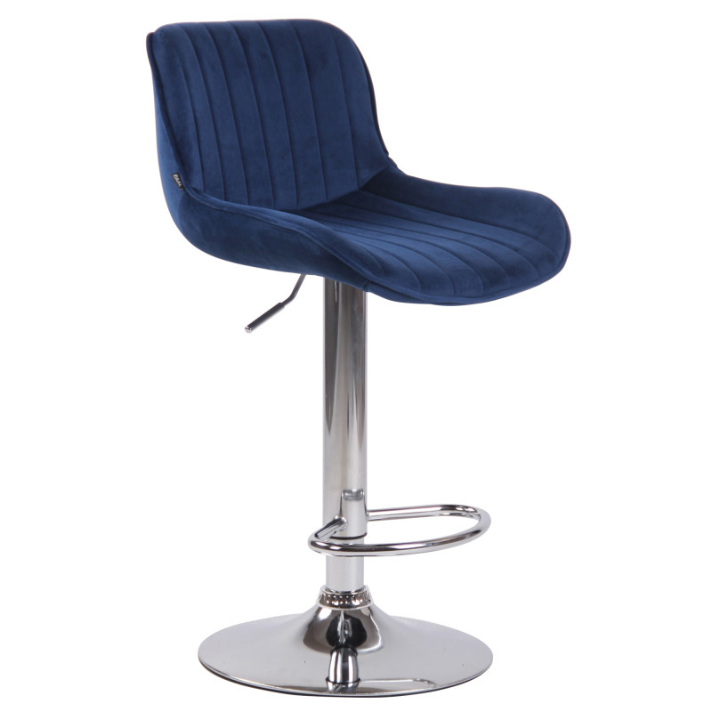 Tabouret de bar Lentini en velours chromé bleu