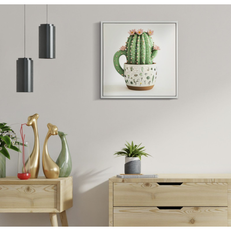 IMPRESSION SUR TOILE LAQUÉE AVEC CADRE POT DE CACTUS -B- CM 40X2,8X40
