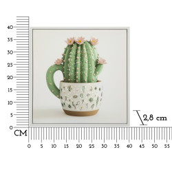IMPRESSION SUR TOILE LAQUÉE AVEC CADRE POT DE CACTUS -B- CM 40X2,8X40