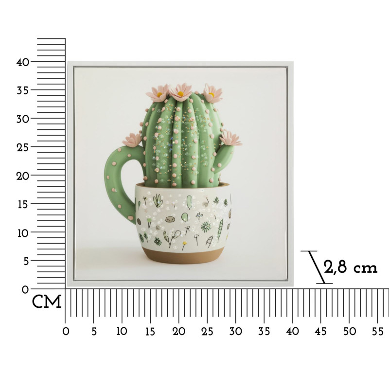 IMPRESSION SUR TOILE LAQUÉE AVEC CADRE POT DE CACTUS -B- CM 40X2,8X40