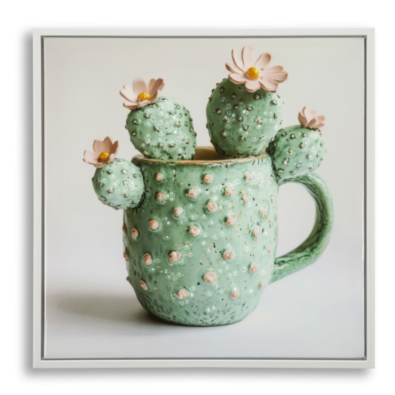 IMPRESSION SUR TOILE LAQUÉE AVEC CADRE POT DE CACTUS -C- CM 40X2,8X40