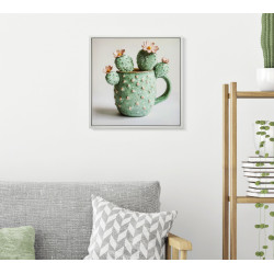 IMPRESSION SUR TOILE LAQUÉE AVEC CADRE POT DE CACTUS -C- CM 40X2,8X40