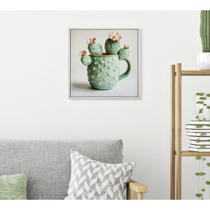 IMPRESSION SUR TOILE LAQUÉE AVEC CADRE POT DE CACTUS -C- CM 40X2,8X40
