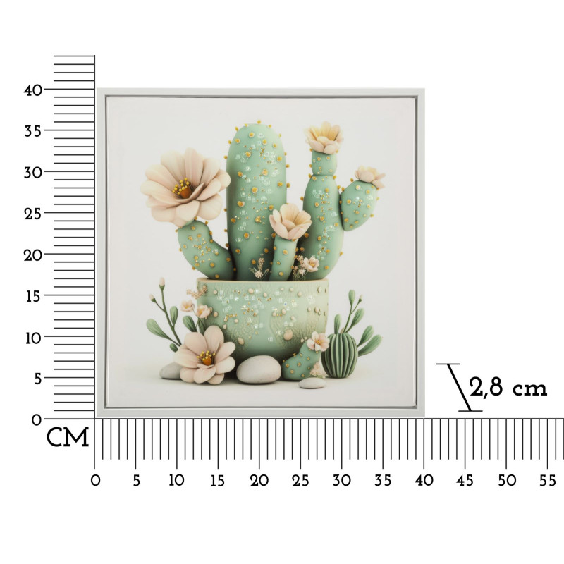 IMPRESSION SUR TOILE LAQUÉE AVEC CADRE POT DE CACTUS -D- CM 40X2,8X40