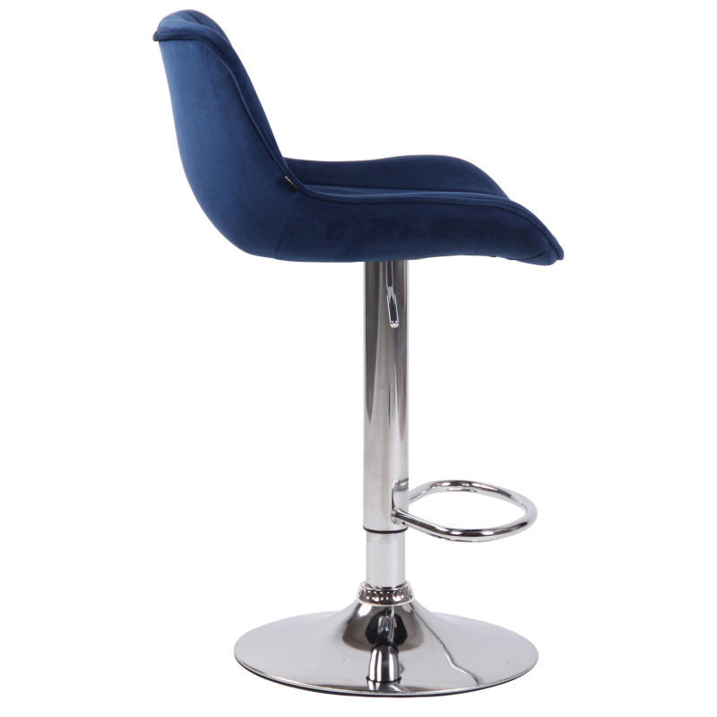 Tabouret de bar Lentini en velours chromé bleu