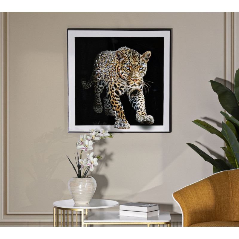 PEINTURE SUR TOILE LAQUÉE JAGUAR AVEC CADRE -A- CM 82X4X82