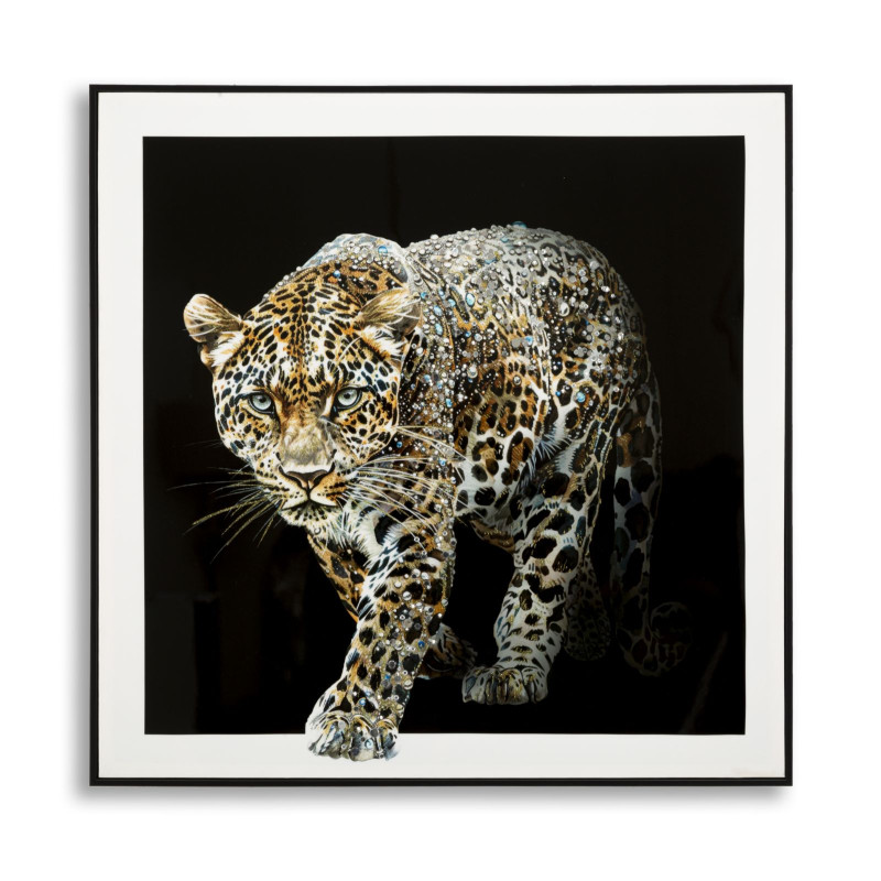 PEINTURE SUR TOILE LAQUÉE JAGUAR AVEC CADRE -B- CM 82X4X82