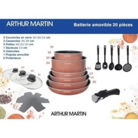 Batterie de cuisine 20 pieces Arthur Martin - aluminium - poignée amovible - tous feux dont induction