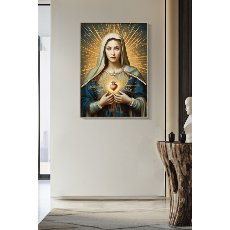 PEINTURE SUR TOILE LAQUÉE MADONE -N- AVEC CADRE CM 72X4X102