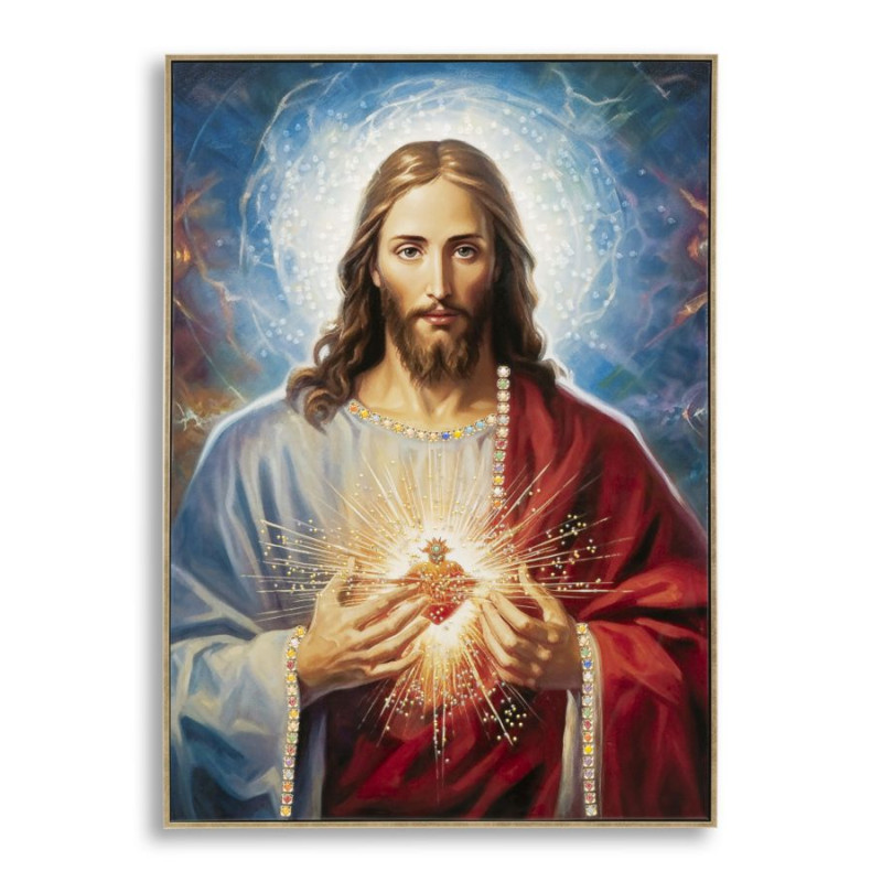 TABLEAU SUR TOILE LAQUÉE JÉSUS AVEC CADRE CM 72X4X102