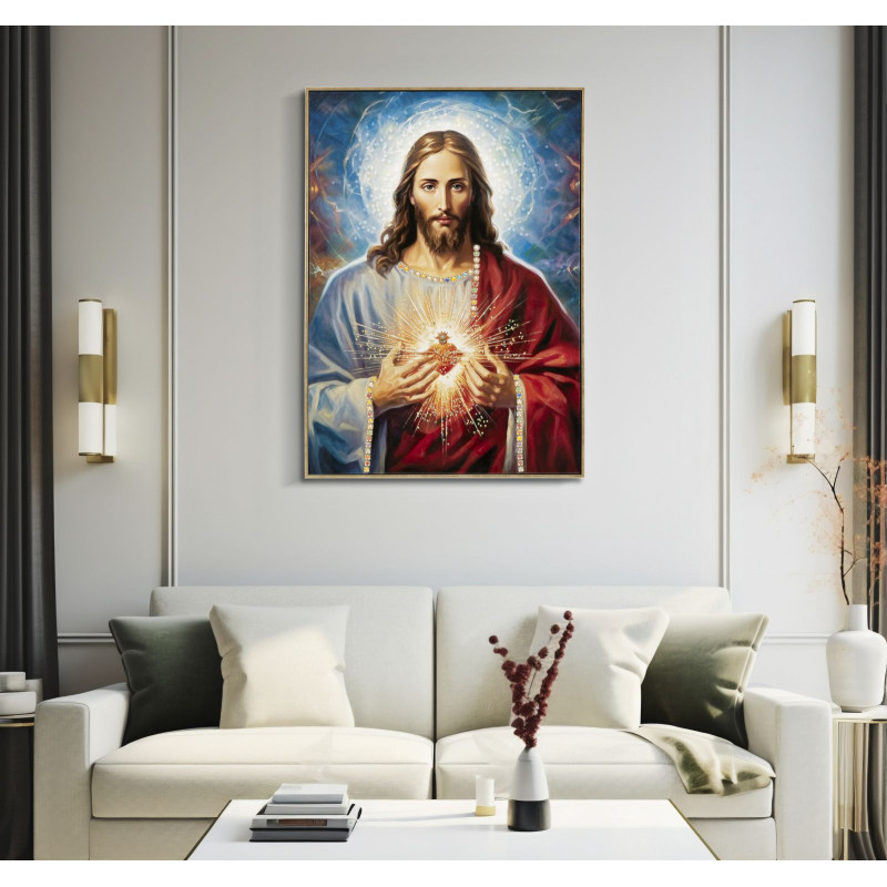 TABLEAU SUR TOILE LAQUÉE JÉSUS AVEC CADRE CM 72X4X102