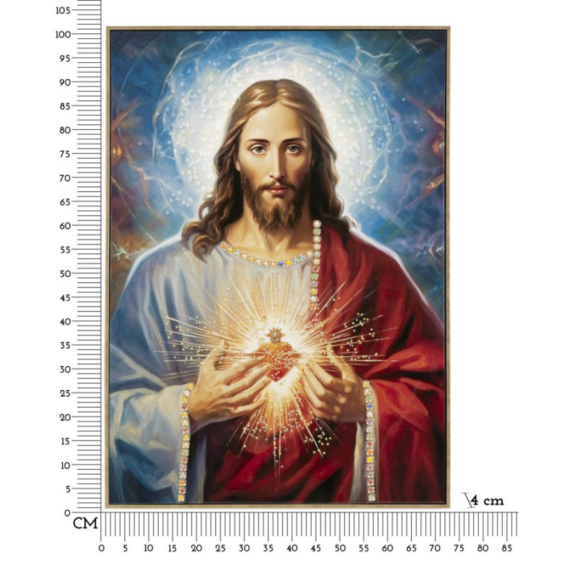 TABLEAU SUR TOILE LAQUÉE JÉSUS AVEC CADRE CM 72X4X102