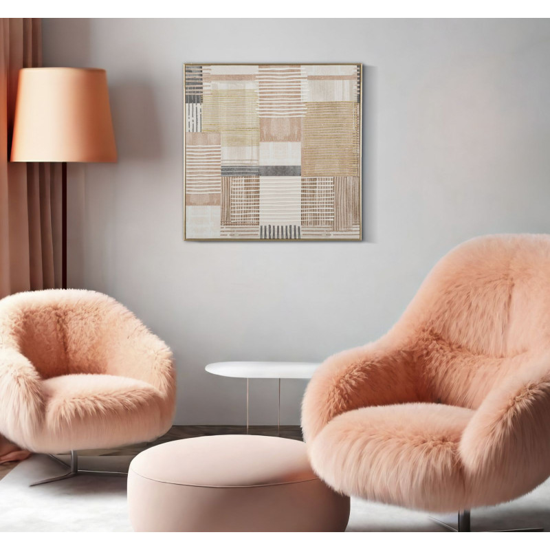 IMPRESSION PEINTE SUR TOILE LIGNES AVEC CADRE -B- CM 60X3X60