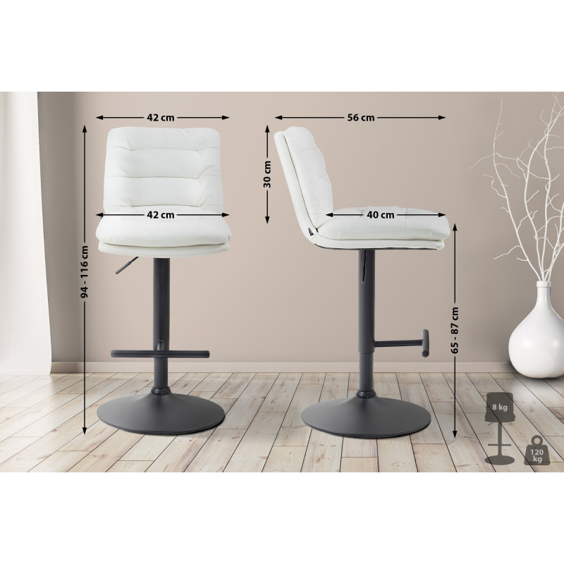 Tabouret de bar Damar, noir et blanc, simili cuir