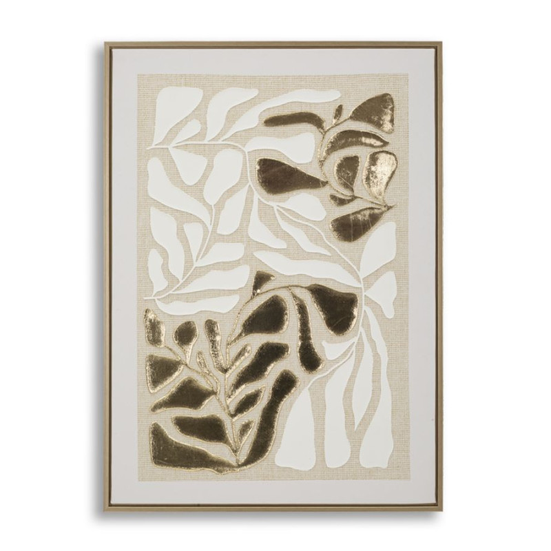 IMPRESSION PEINTE SUR TOILE DOREE AVEC CADRE -B- CM 50X3X70