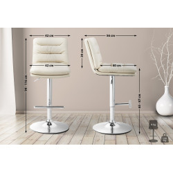 Tabouret de bar Damar, similicuir, chrome et crème