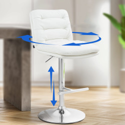 Tabouret de bar Damar, similicuir, chrome et blanc