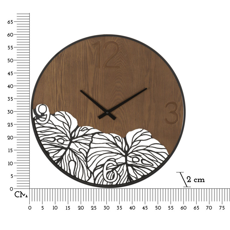 HORLOGE MURALE EN BOIS/FEUILLES CM Ø 60X2