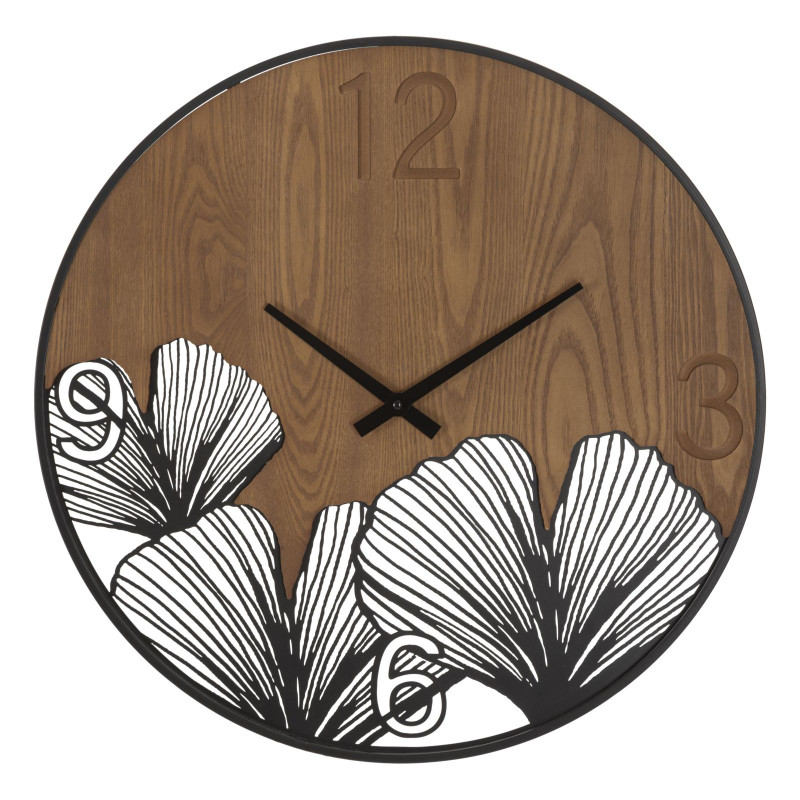 SUPER HORLOGE MURALE EN BOIS/FEUILLE CM Ø 60X2