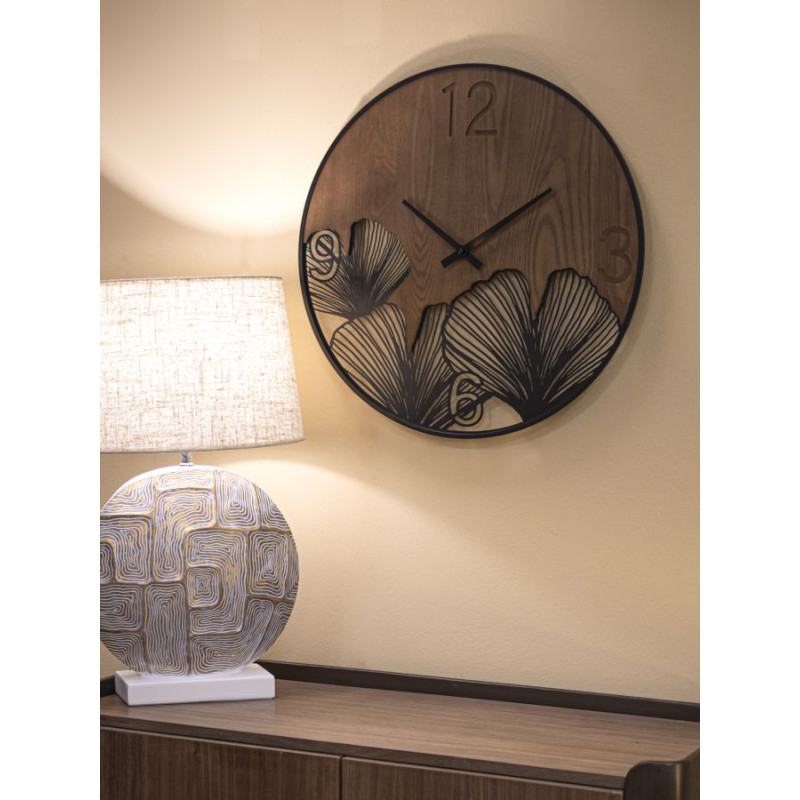 SUPER HORLOGE MURALE EN BOIS/FEUILLE CM Ø 60X2