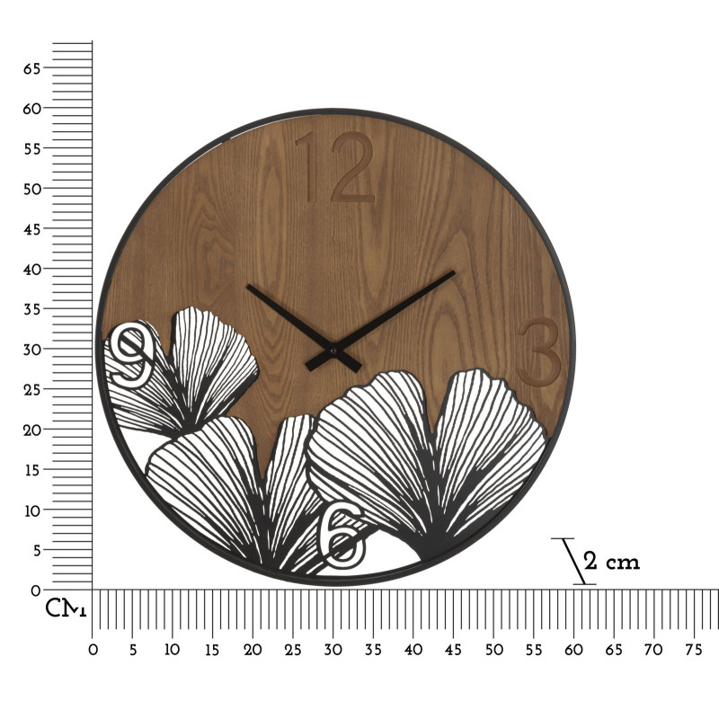 SUPER HORLOGE MURALE EN BOIS/FEUILLE CM Ø 60X2