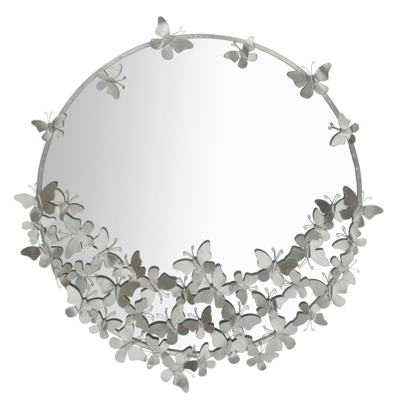 MIROIR PAPILLON ROND ARGENTÉ CM Ø 91X3X94