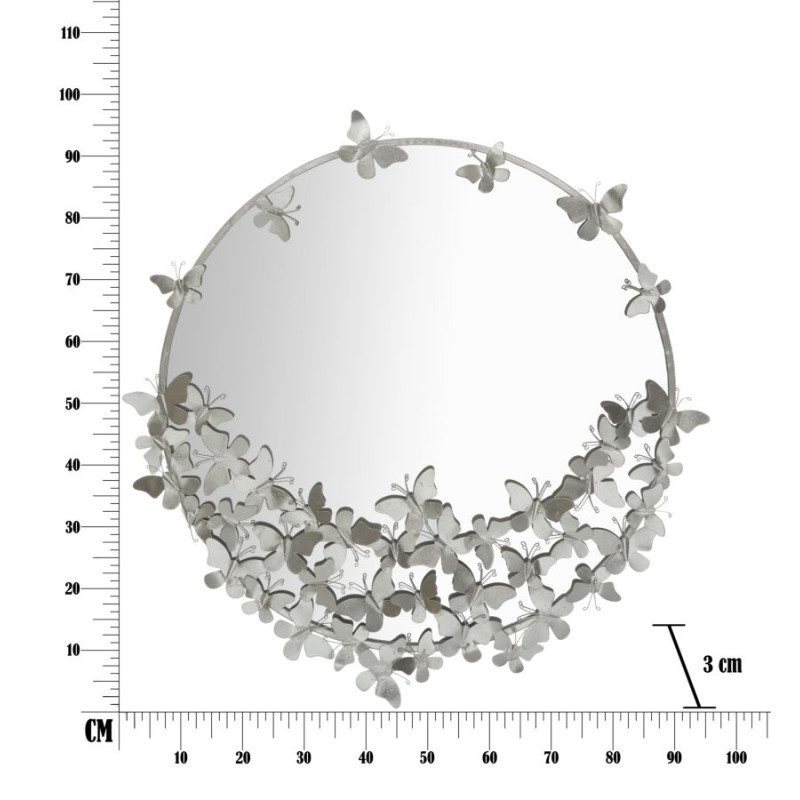 MIROIR PAPILLON ROND ARGENTÉ CM Ø 91X3X94