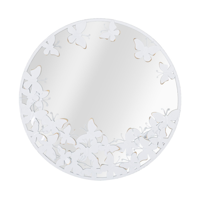 MIROIR ROND PAPILLON BLANC CM 62,5X2,3