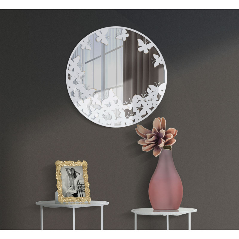 MIROIR ROND PAPILLON BLANC CM 62,5X2,3