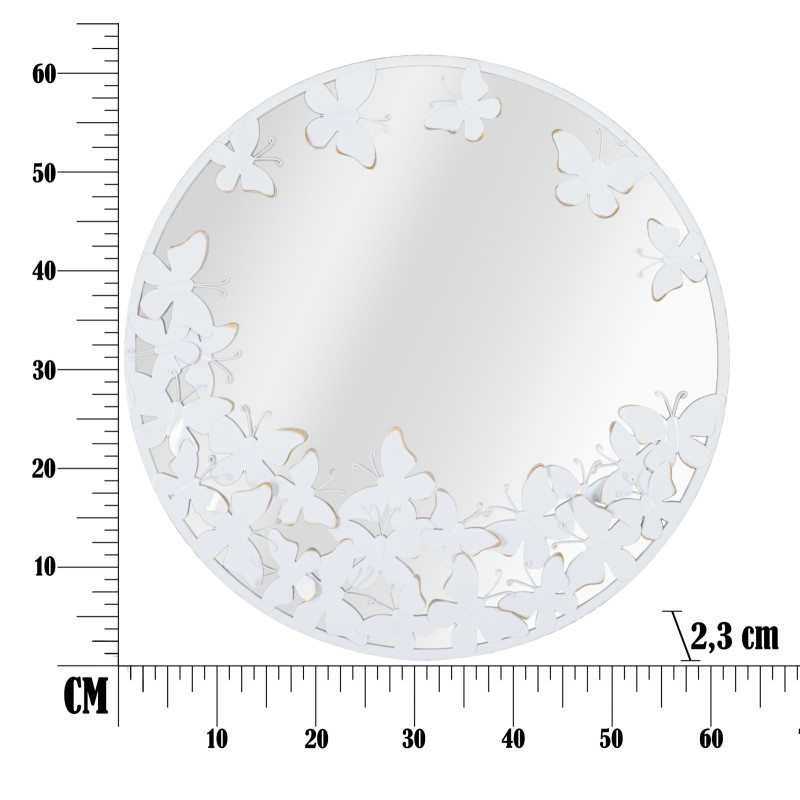 MIROIR ROND PAPILLON BLANC CM 62,5X2,3