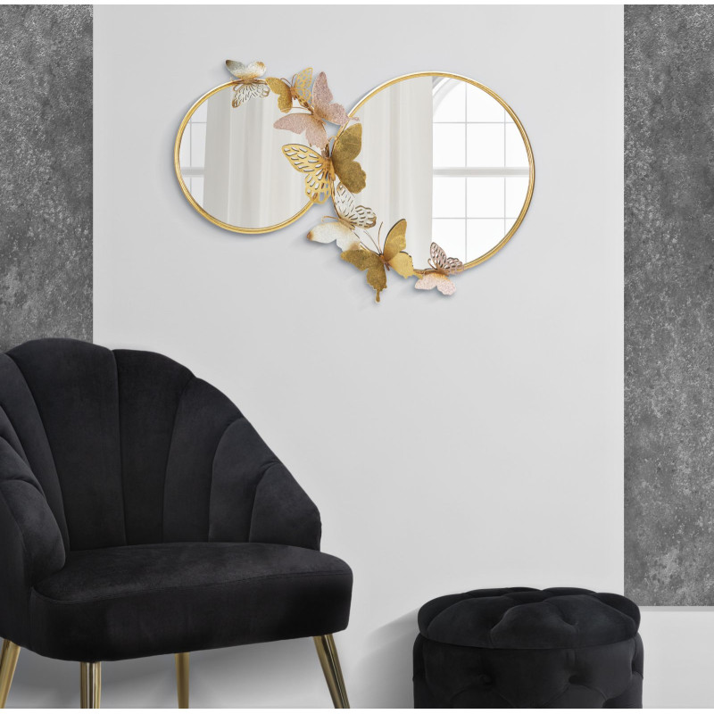 MIROIR MURAL DOUBLE PAPILLON ROSE CM 81X3X52,5